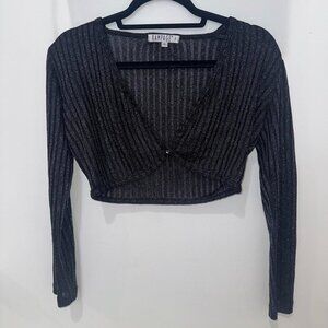 Vintage rampage black sparkly long sleeve bolero top with button detail
